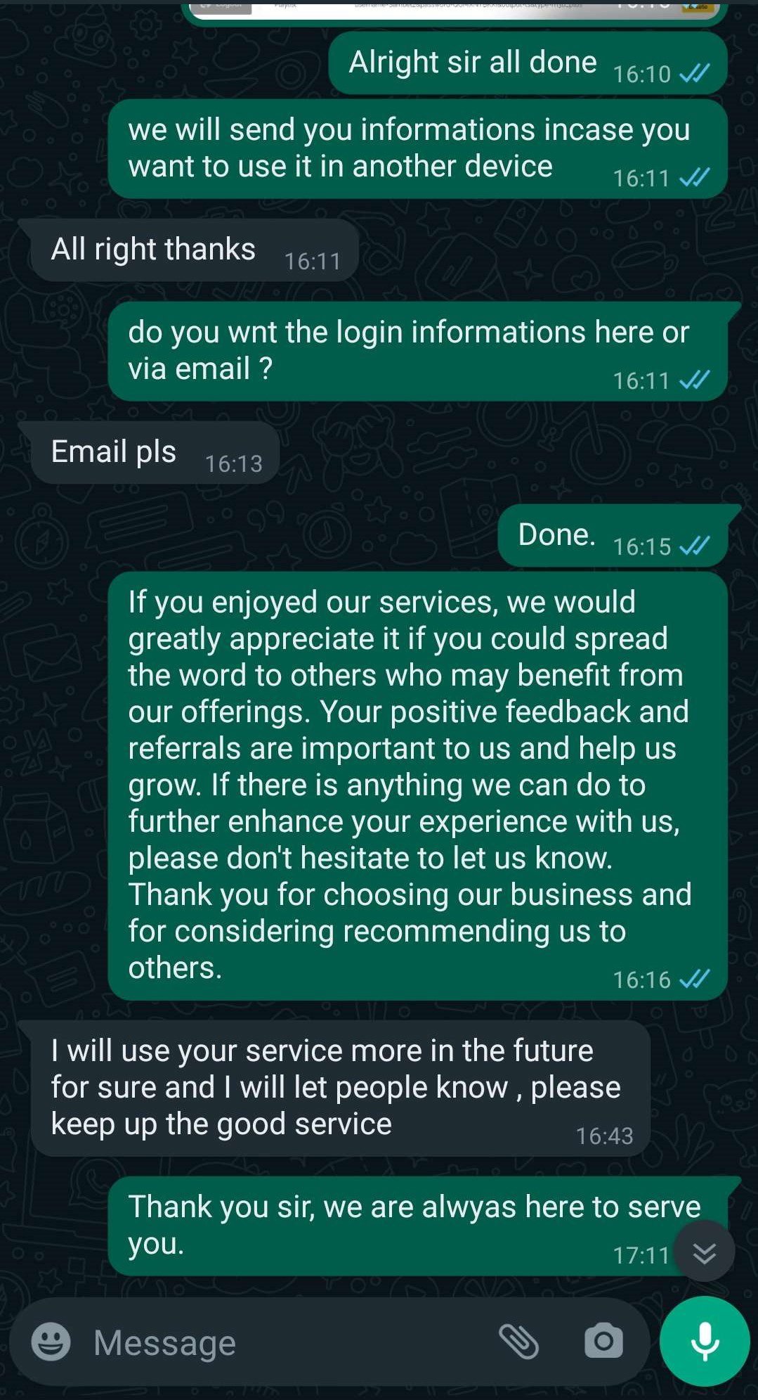 Positive feedback from customer on IPTV service quality.